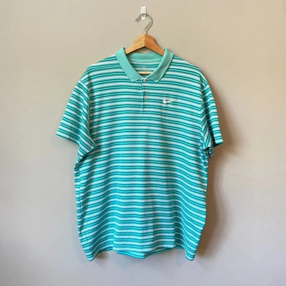 Nike Men's Size XL Short Sleeve Dri-FIT Victory Striped Golf Polo Shirt Aqua - Picture 2 of 16